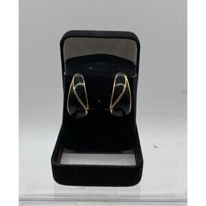 Crown Trifari Signed 1970's-80's Black Enamel Gold Tone Clip Earrings